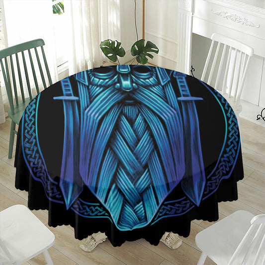 Blue Viking Norse God Odin Print Waterproof Round Tablecloth