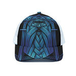 Blue Viking Norse God Odin Print White Mesh Trucker Cap