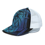 Blue Viking Norse God Odin Print White Mesh Trucker Cap