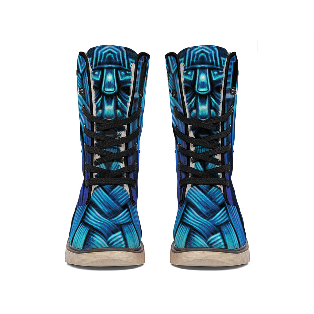 Blue Viking Norse God Odin Print Winter Boots