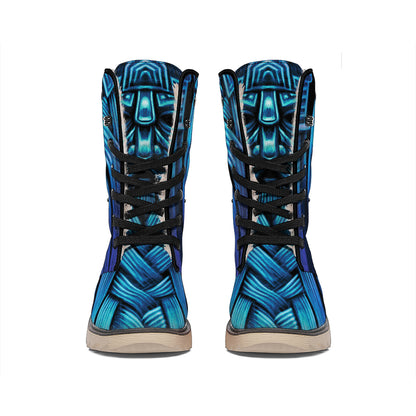 Blue Viking Norse God Odin Print Winter Boots