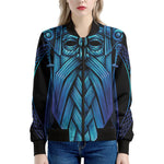 Blue Viking Norse God Odin Print Women's Bomber Jacket