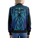 Blue Viking Norse God Odin Print Women's Bomber Jacket