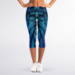Blue Viking Norse God Odin Print Women's Capri Leggings