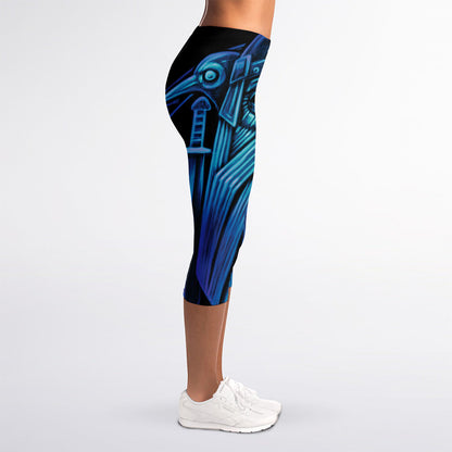 Blue Viking Norse God Odin Print Women's Capri Leggings