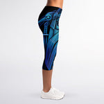Blue Viking Norse God Odin Print Women's Capri Leggings