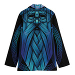 Blue Viking Norse God Odin Print Women's Cotton Blazer