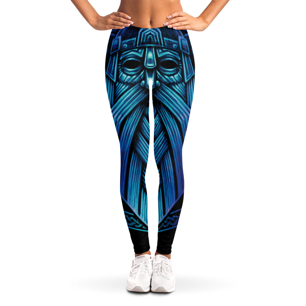 Blue Viking Norse God Odin Print Women's Leggings