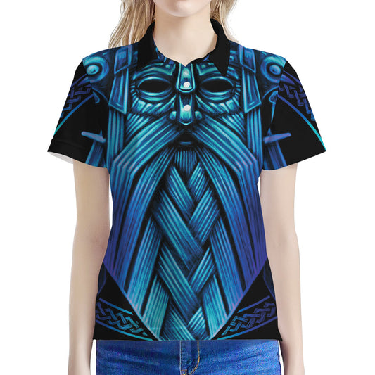 Blue Viking Norse God Odin Print Women's Polo Shirt