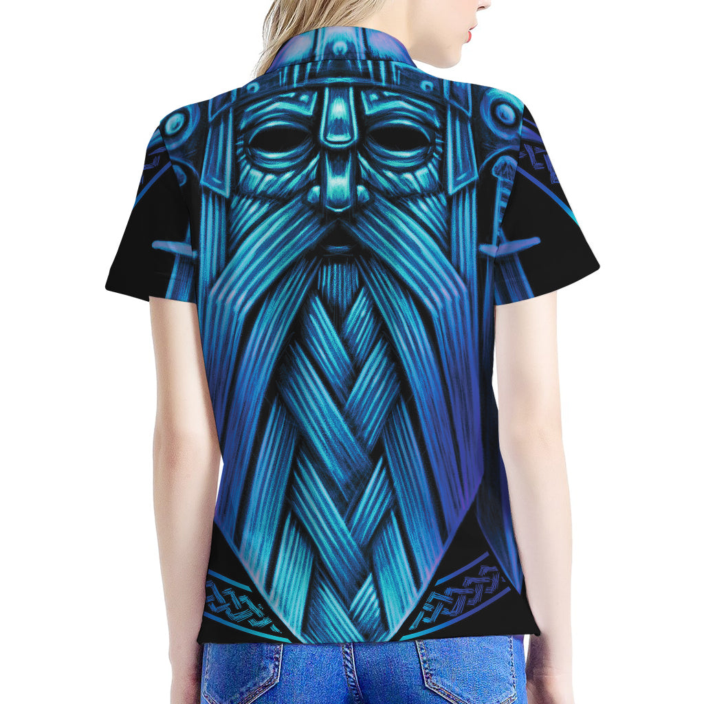 Blue Viking Norse God Odin Print Women's Polo Shirt