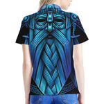 Blue Viking Norse God Odin Print Women's Polo Shirt