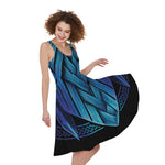 Blue Viking Norse God Odin Print Women's Sleeveless Dress