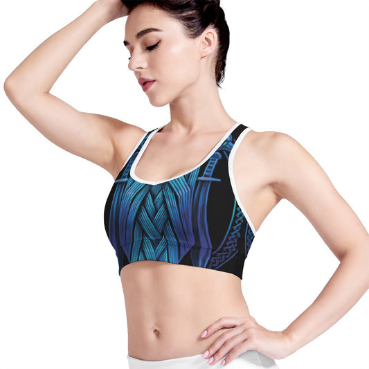 Blue Viking Norse God Odin Print Women's Sports Bra