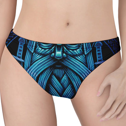 Blue Viking Norse God Odin Print Women's Thong