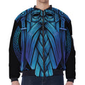 Blue Viking Norse God Odin Print Zip Sleeve Bomber Jacket