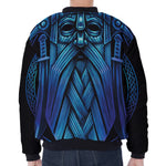 Blue Viking Norse God Odin Print Zip Sleeve Bomber Jacket