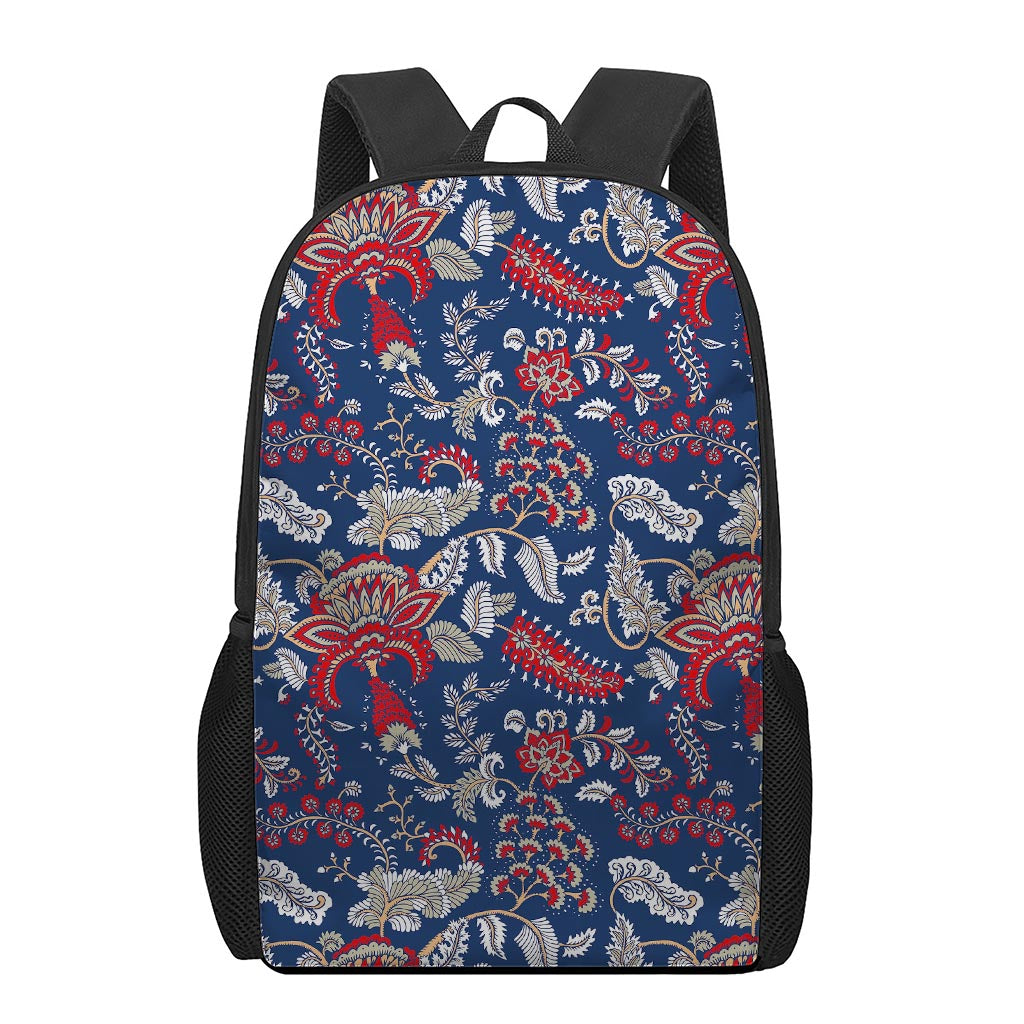 Blue Vintage Bohemian Floral Print 17 Inch Backpack