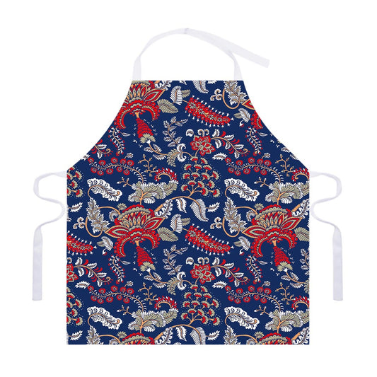 Blue Vintage Bohemian Floral Print Adjustable Apron