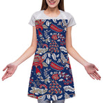 Blue Vintage Bohemian Floral Print Adjustable Apron