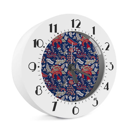 Blue Vintage Bohemian Floral Print Alarm Clock
