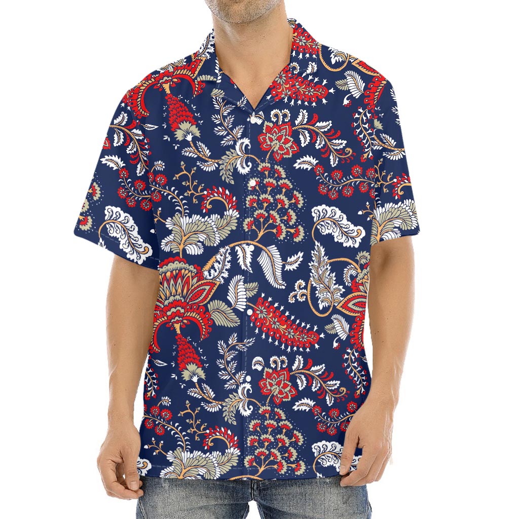 Blue Vintage Bohemian Floral Print Aloha Shirt