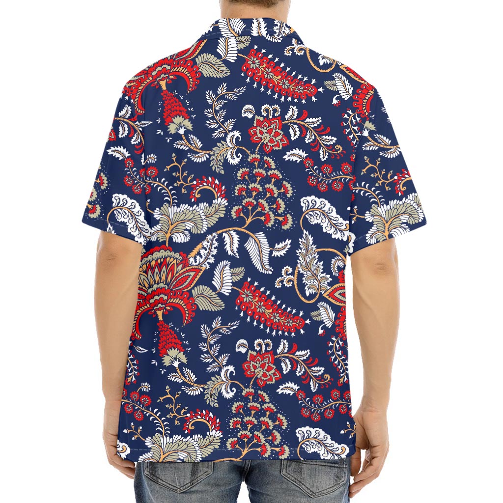 Blue Vintage Bohemian Floral Print Aloha Shirt