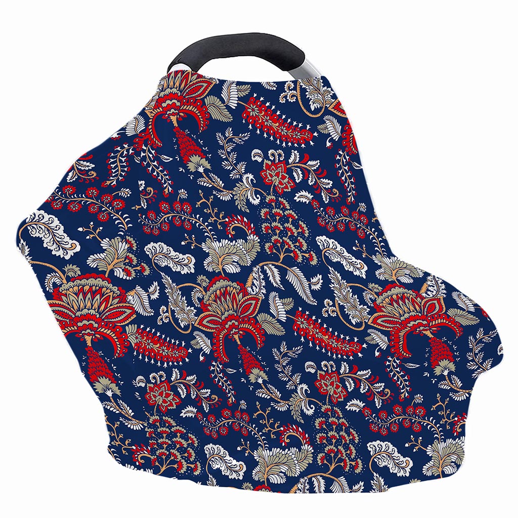 Blue Vintage Bohemian Floral Print Baby Seat Cover