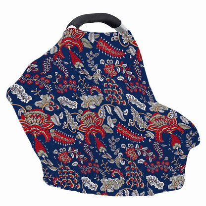Blue Vintage Bohemian Floral Print Baby Seat Cover