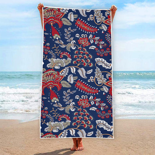 Blue Vintage Bohemian Floral Print Beach Towel