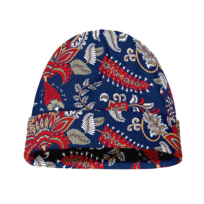 Blue Vintage Bohemian Floral Print Beanie