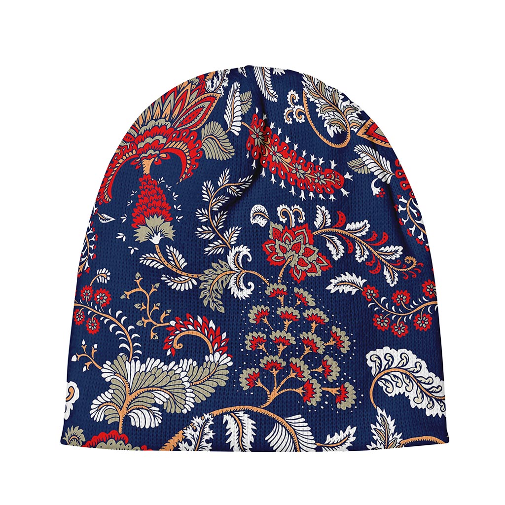 Blue Vintage Bohemian Floral Print Beanie
