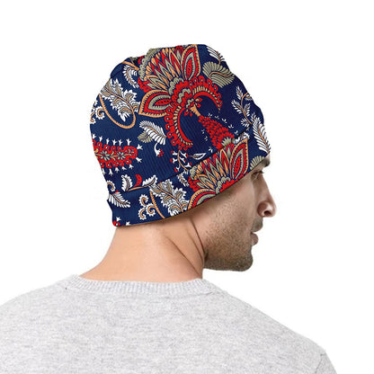 Blue Vintage Bohemian Floral Print Beanie