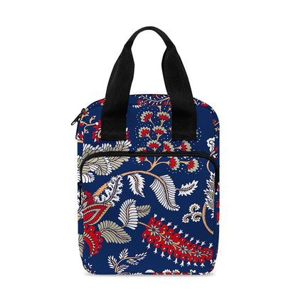 Blue Vintage Bohemian Floral Print Bible Tote Bag