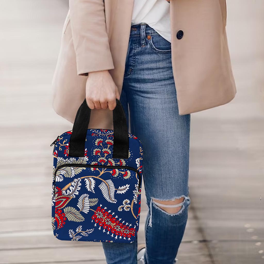 Blue Vintage Bohemian Floral Print Bible Tote Bag