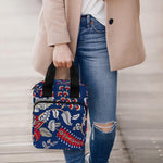 Blue Vintage Bohemian Floral Print Bible Tote Bag