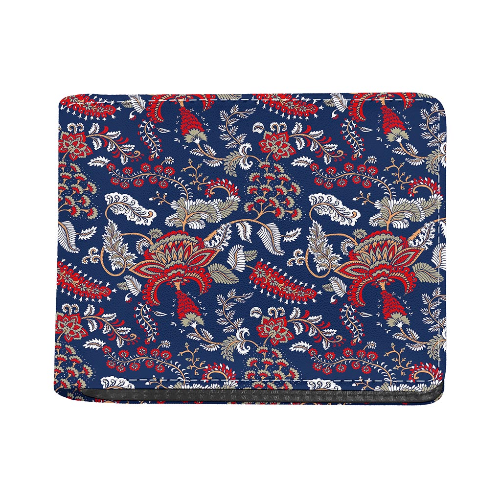 Blue Vintage Bohemian Floral Print Bifold Wallet
