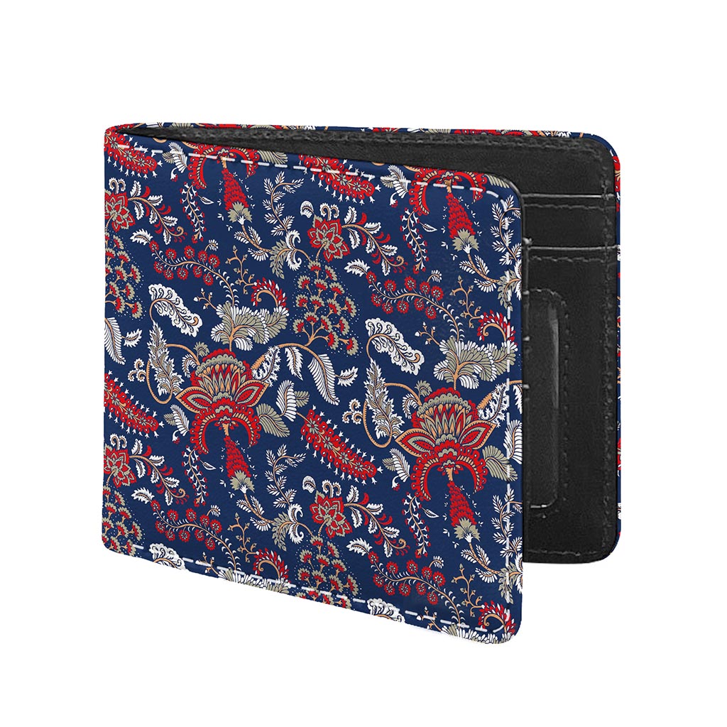 Blue Vintage Bohemian Floral Print Bifold Wallet
