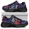Blue Vintage Bohemian Floral Print Black Chunky Shoes