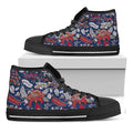 Blue Vintage Bohemian Floral Print Black High Top Sneakers