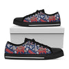 Blue Vintage Bohemian Floral Print Black Low Top Sneakers