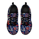 Blue Vintage Bohemian Floral Print Black Running Shoes