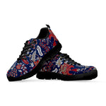 Blue Vintage Bohemian Floral Print Black Running Shoes