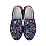 Blue Vintage Bohemian Floral Print Black Slip On Sneakers