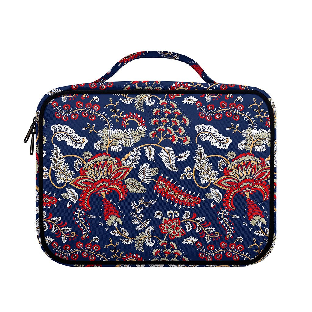 Blue Vintage Bohemian Floral Print Briefcase Bible Bag