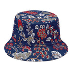 Blue Vintage Bohemian Floral Print Bucket Hat
