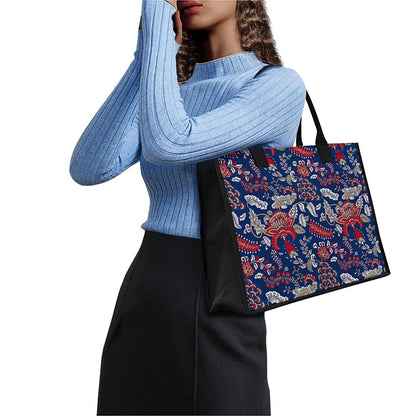 Blue Vintage Bohemian Floral Print Canvas Tote Bag