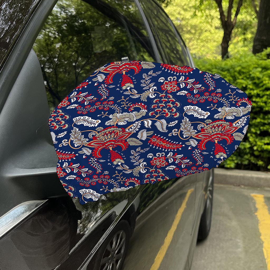 Blue Vintage Bohemian Floral Print Car Side Mirror Covers
