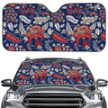 Blue Vintage Bohemian Floral Print Car Windshield Sun Shade