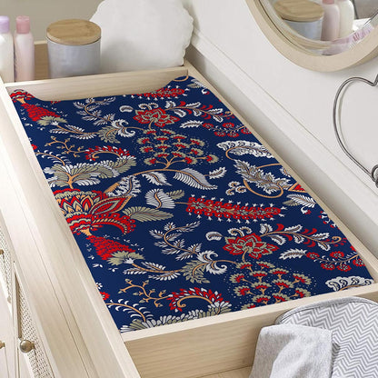 Blue Vintage Bohemian Floral Print Changing Pad Cover