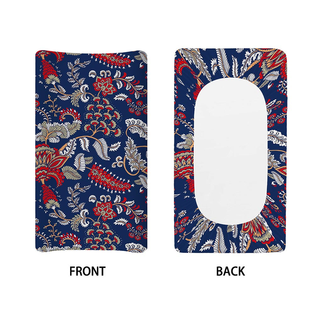 Blue Vintage Bohemian Floral Print Changing Pad Cover